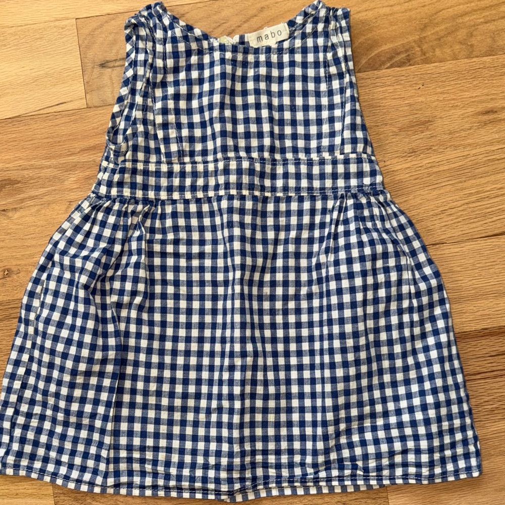 Mabo navy/white gingham 100% cotton checkered sleeveless dress girls sz 2/3 yrs